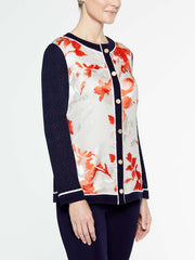 Placed Pattern Cardigan Color Tangier Orange/Almond Beige/White