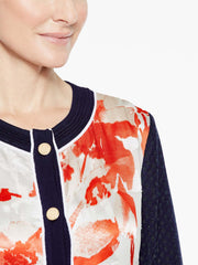 Placed Pattern Cardigan Color Tangier Orange/Almond Beige/White