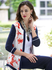 Placed Pattern Cardigan Color Tangier Orange/Almond Beige/White