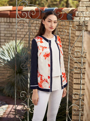 Placed Pattern Cardigan Color Tangier Orange/Almond Beige/White