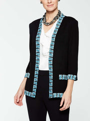 Plaid Trim Cardigan Jacket