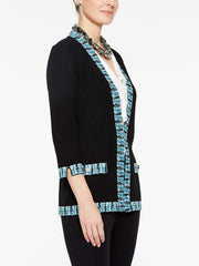 Plaid Trim Cardigan Jacket