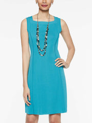 Peacock Blue Square Neck Sheath Dress