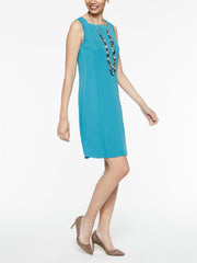 Peacock Blue Square Neck Sheath Dress