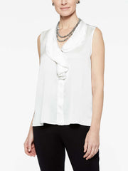 White Crepe de Chine Ruffle Waterfall Blouse