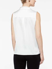 White Crepe de Chine Ruffle Waterfall Blouse