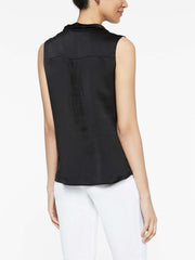 Black Crepe de Chine Ruffle Waterfall Blouse