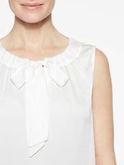 White Crepe de Chine Bold Tie Blouse