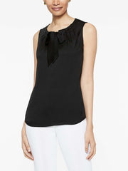 Black Crepe de Chine Bold Tie Blouse