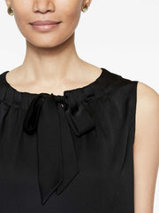 Black Crepe de Chine Bold Tie Blouse