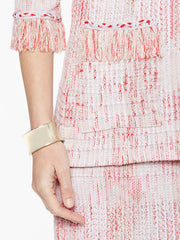Fringe Trim Tweed Jacket Color Tangier Orange/Almond Beige/White
