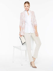 Fringe Trim Tweed Jacket Color Tangier Orange/Almond Beige/White