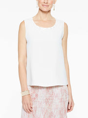 Crepe de Chine Button Trim Tank Color White