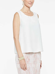 Crepe de Chine Button Trim Tank Color White
