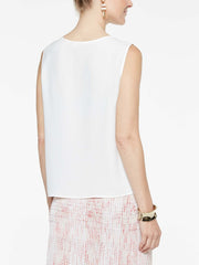 Crepe de Chine Button Trim Tank Color White