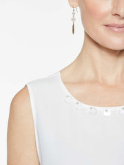 Crepe de Chine Button Trim Tank Color White