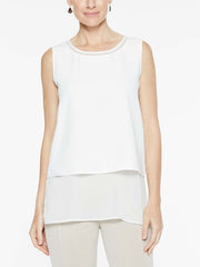Crepe de Chine Sheer Hem Tank Color White