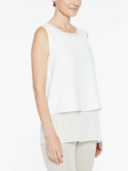 Crepe de Chine Sheer Hem Tank Color White