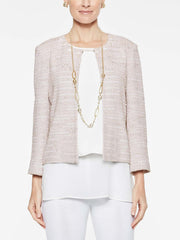 Tweed Button Trim Jacket Color Almond Beige/Peach/White