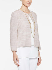 Tweed Button Trim Jacket Color Almond Beige/Peach/White