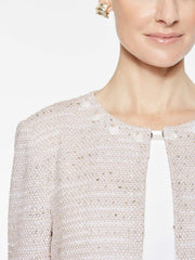 Tweed Button Trim Jacket Color Almond Beige/Peach/White