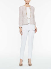 Tweed Button Trim Jacket Color Almond Beige/Peach/White