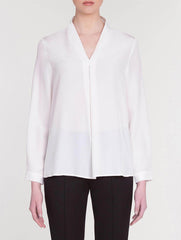 White Silk Blouse with Front Pleat