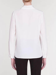 White Silk Blouse with Front Pleat