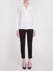 White Silk Blouse with Front Pleat