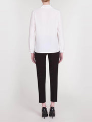 White Silk Blouse with Front Pleat