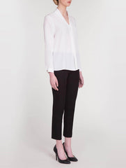 White Silk Blouse with Front Pleat