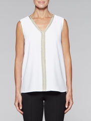 White and Gold Crepe de Chine Tank