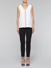 White and Gold Crepe de Chine Tank
