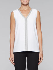 White and Silver Crepe de Chine Tank