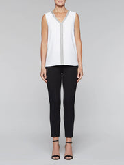 Petite White and Silver Crepe De Chine Tank