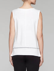White Knit Tank with Mélange Trim
