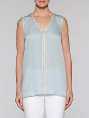 Sky Blue and Silver Crepe de Chine Tank