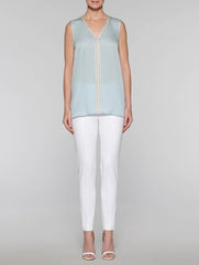 Sky Blue and Silver Crepe de Chine Tank
