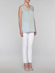 Sky Blue and Silver Crepe de Chine Tank