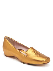 Taryn Rose Belissa Deep Gold Metallic Leather Smoking Slipper
