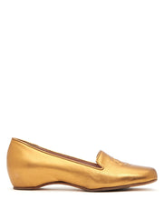 Taryn Rose Belissa Deep Gold Metallic Leather Smoking Slipper